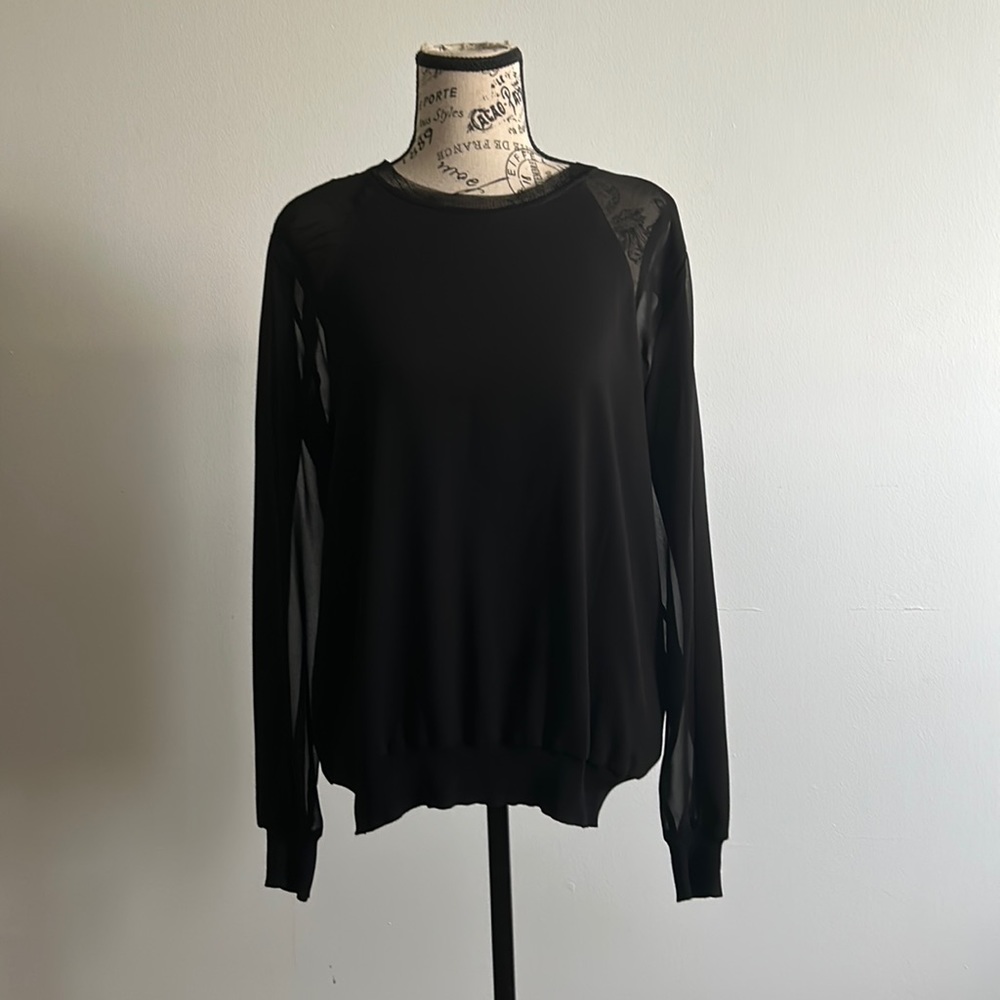 BCBGMaxAzria Sheer Long sleeve black blouse  - size Small